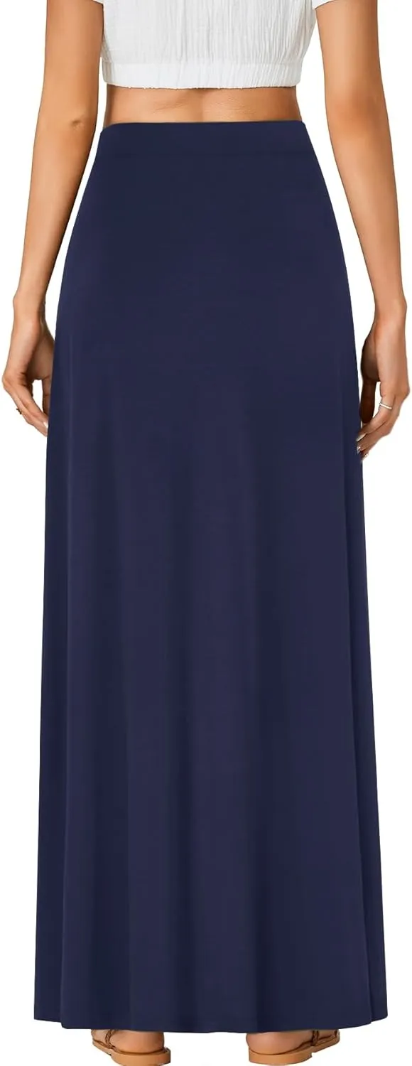 Rooscier Women's High Waist Button Front A-Line Long Maxi Skirt with Pockets