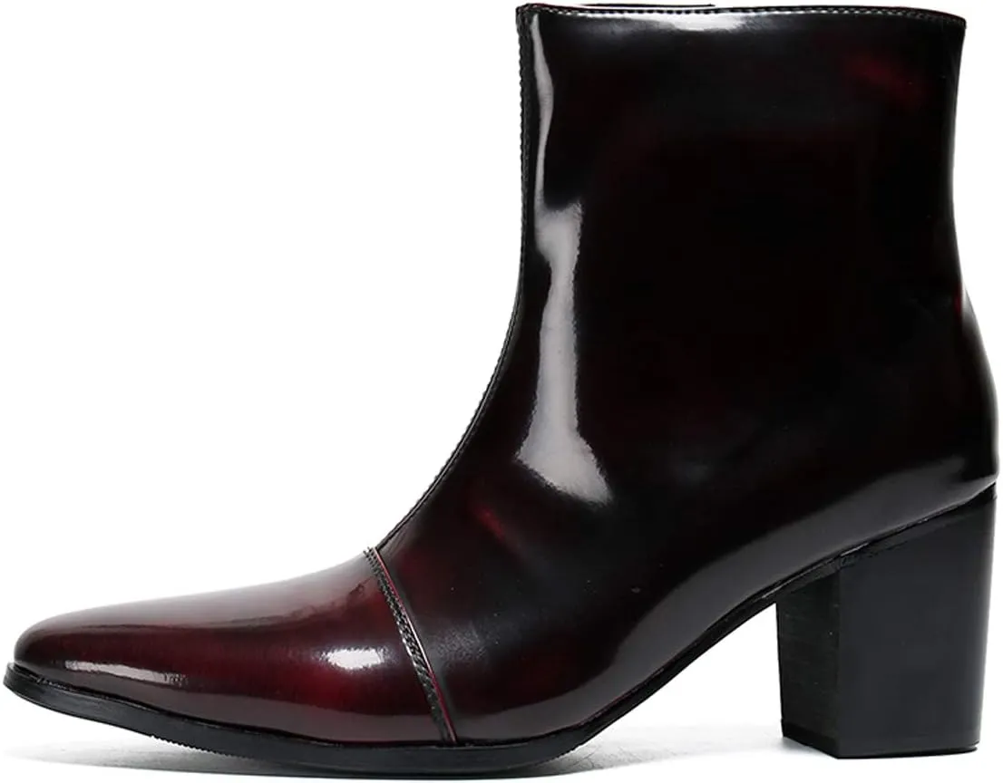 Santimon Mens Boots Casual Patent Leather Chelsea Dress Boots Zipper on Side Mid Calf Boots for Men