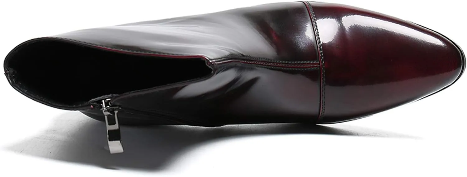 Santimon Mens Boots Casual Patent Leather Chelsea Dress Boots Zipper on Side Mid Calf Boots for Men