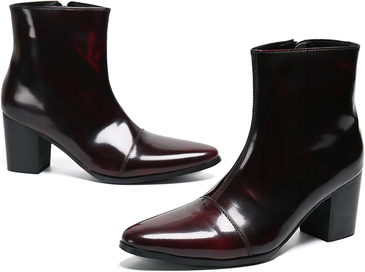 Santimon Mens Boots Casual Patent Leather Chelsea Dress Boots Zipper on Side Mid Calf Boots for Men