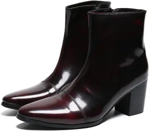 Santimon Mens Boots Casual Patent Leather Chelsea Dress Boots Zipper on Side Mid Calf Boots for Men