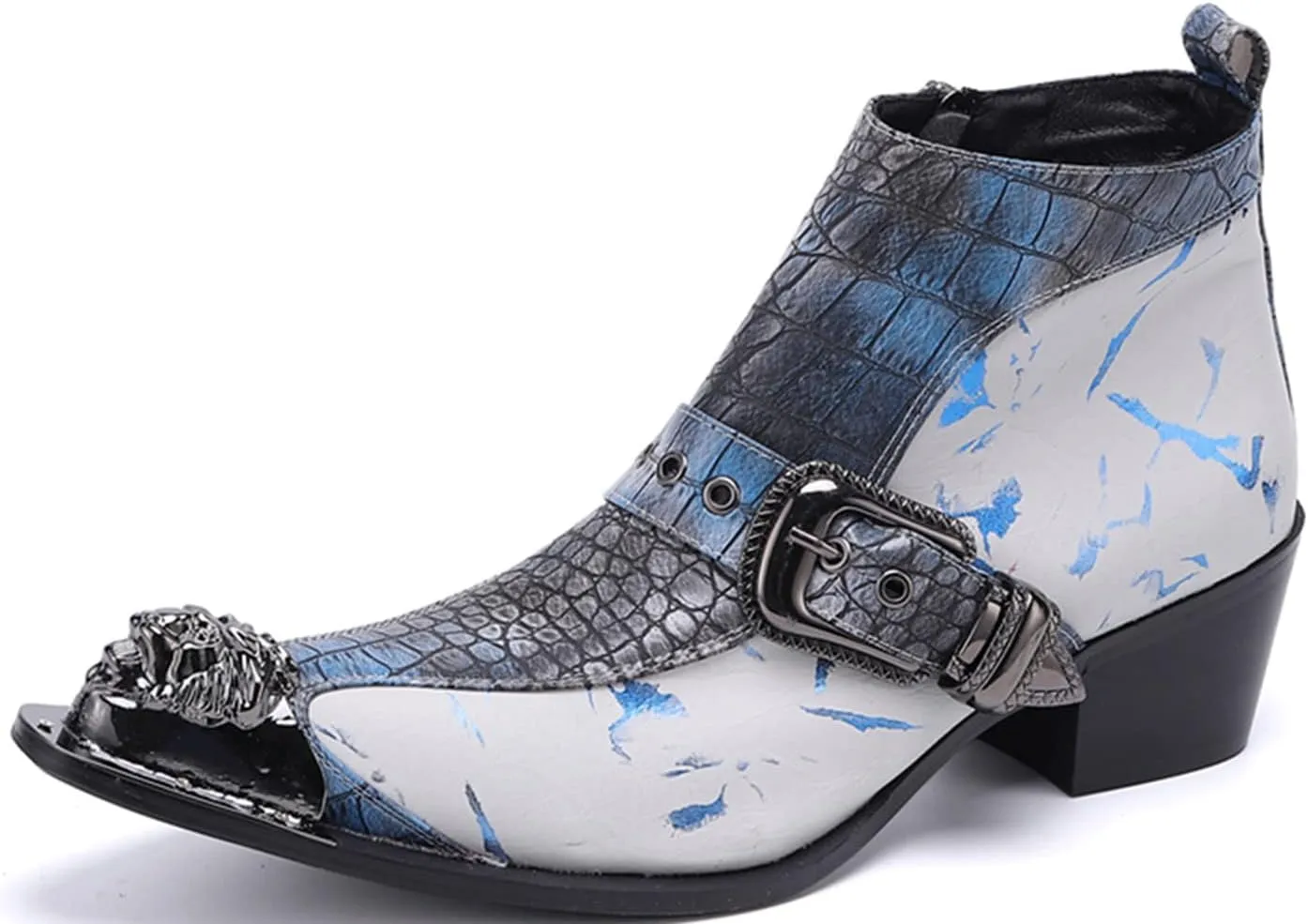 Santimon Mens Chelsea Boots Dress Casual Party Metal Tip Toe Genuine Leather Two Tone Snake Skin Texture Zipper Buckle Ankle Boots Fashion Western Cowboy Disco Ballroom Prom Chukka Boots