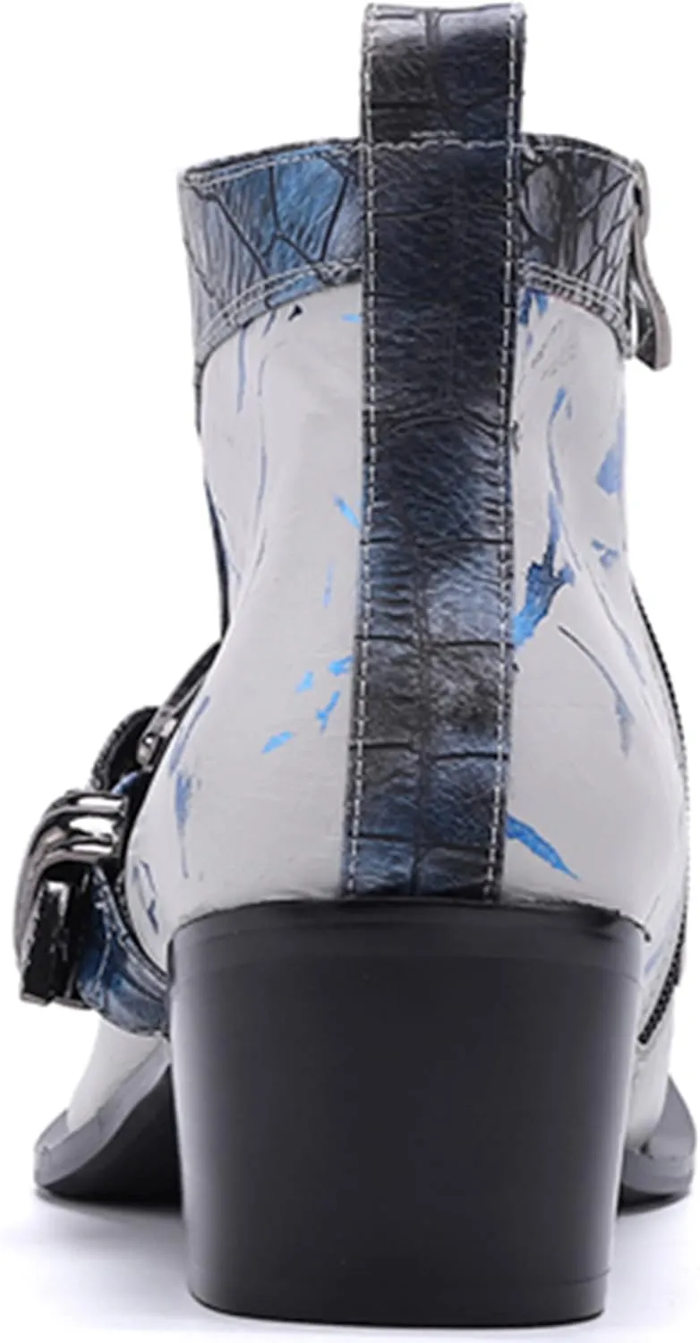 Santimon Mens Chelsea Boots Dress Casual Party Metal Tip Toe Genuine Leather Two Tone Snake Skin Texture Zipper Buckle Ankle Boots Fashion Western Cowboy Disco Ballroom Prom Chukka Boots