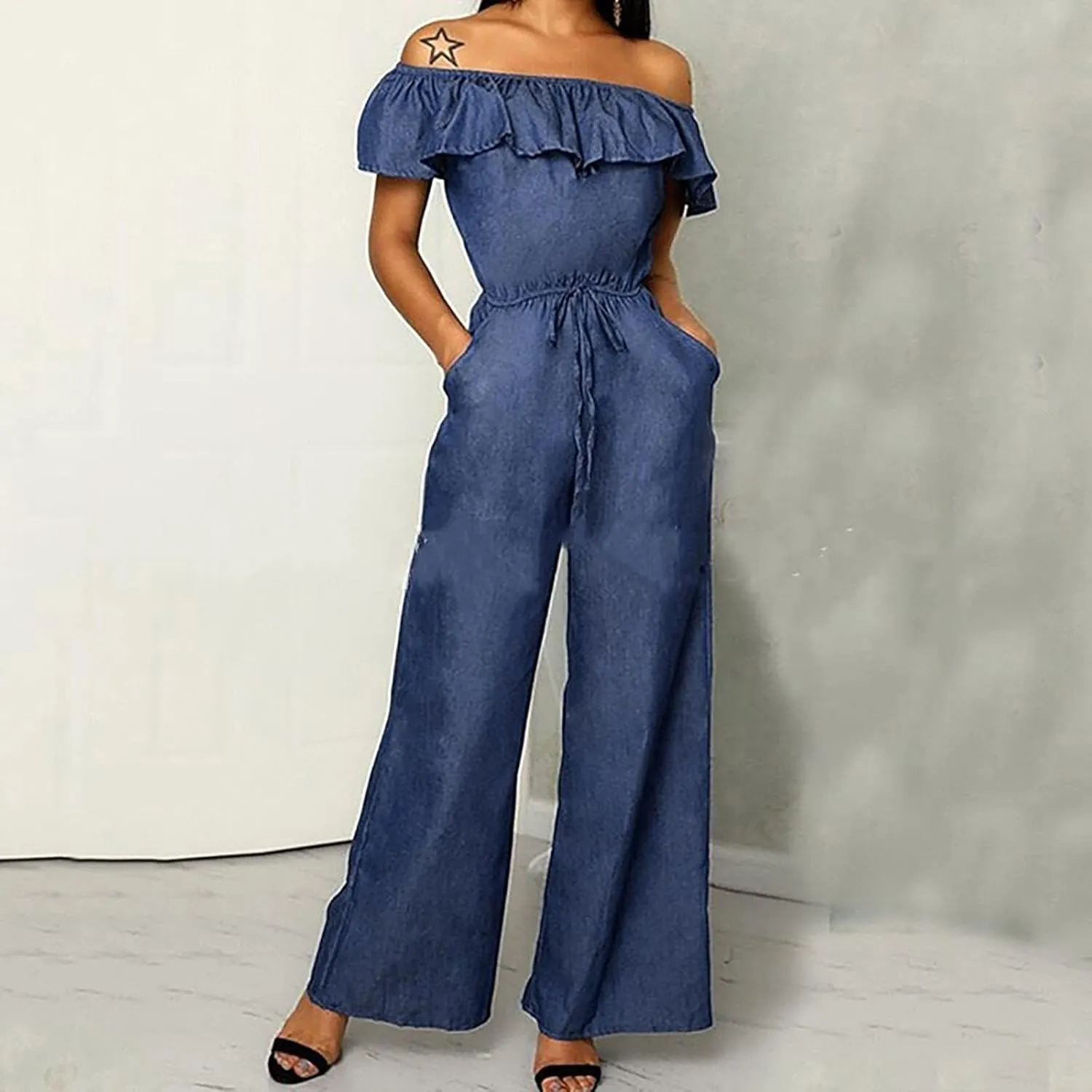 SERYU Tracksuit Womens Button Zipper Pocket Jeans Casual Denim Flares Sexy Set Tops Pants Suit