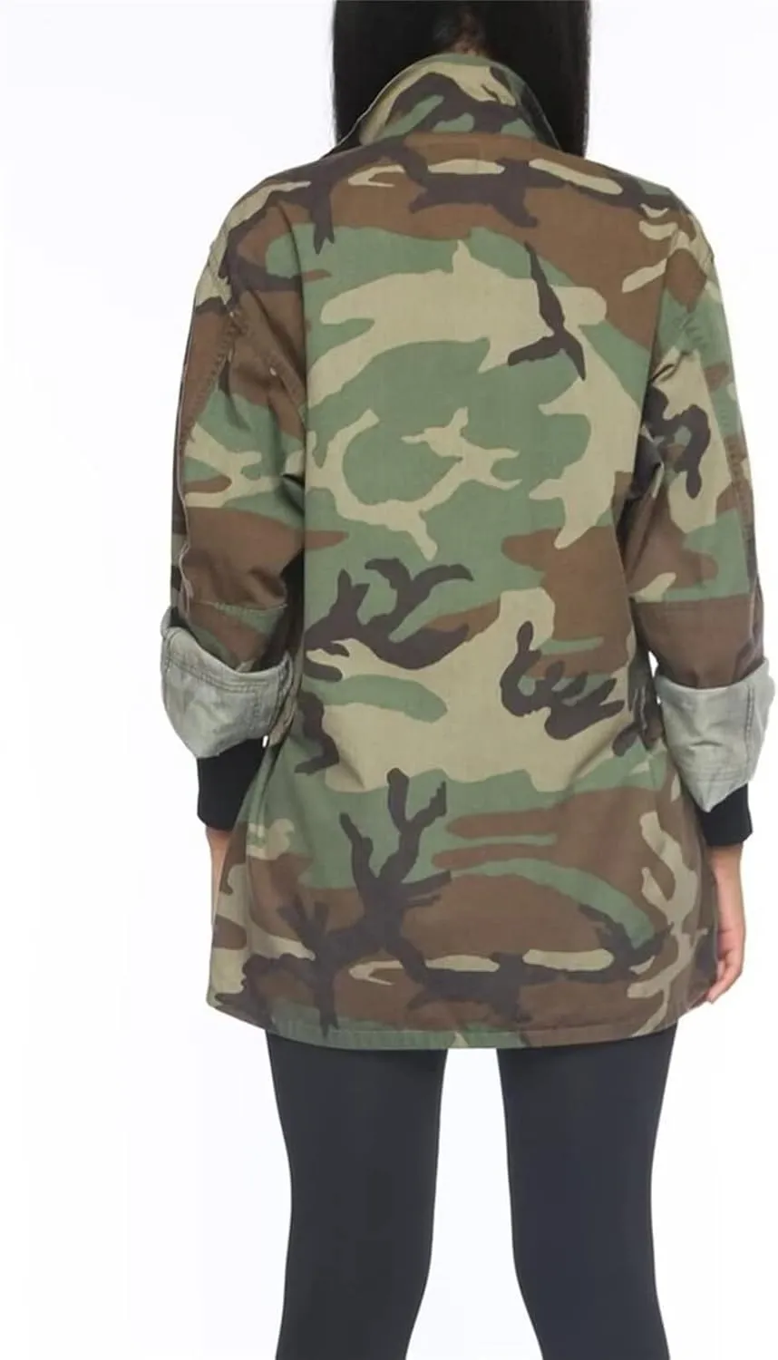 Sexy Camouflage Jacket for Women Army Fatigue Long Cargo Jackets Trench Coat Plus Size