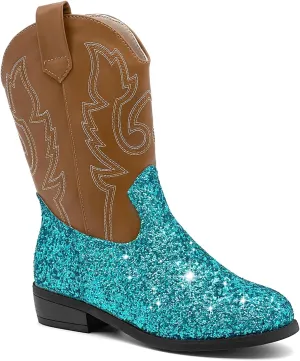 sharllen Kids Girls Cowgirl Boots Western Glitter Cowboy Boot Unisex-Child Mid-Calf Pointed-Toe Toddler Cowboy Boot Little Kids Big Kid Horse Riding Shoes Party Birthday Dress Up