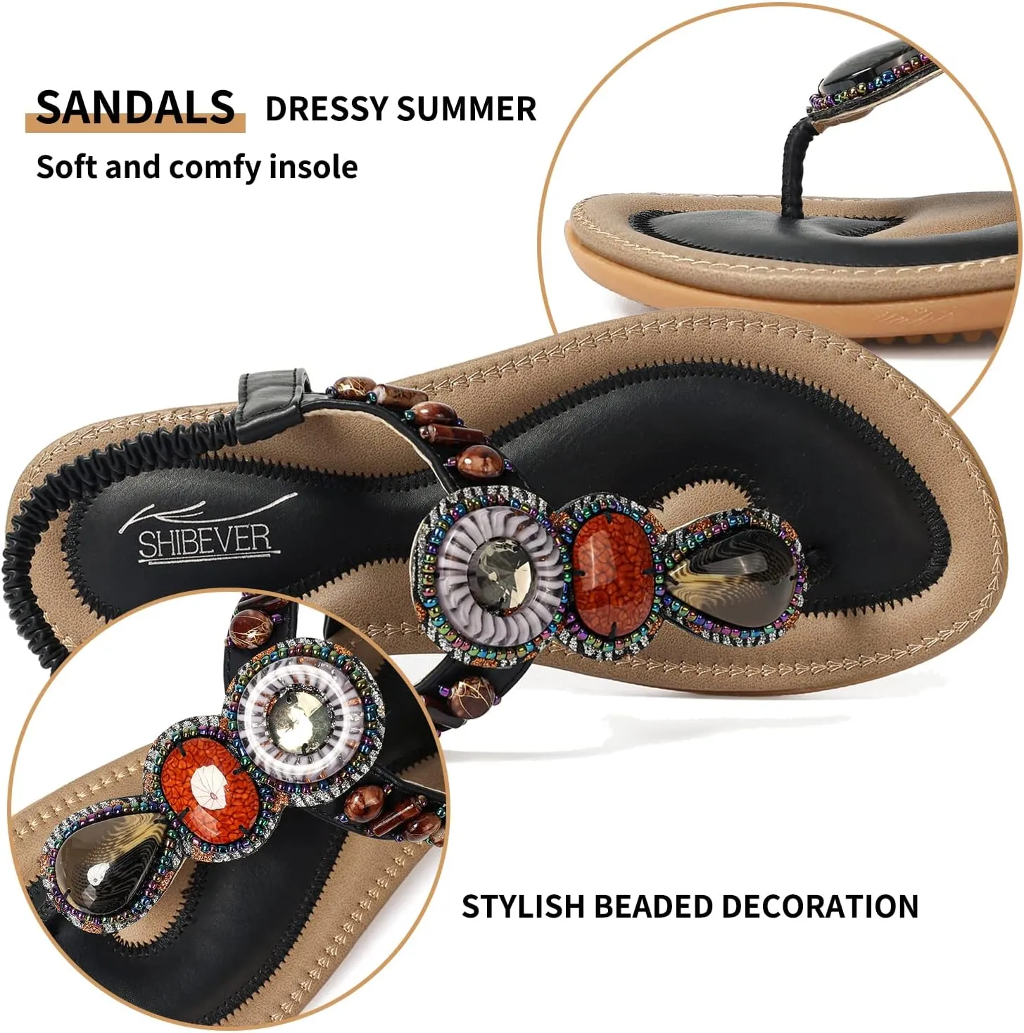 SHIBEVER Flat Sandals for Women Dressy: Summer Comfortable Dress Thong Flats Sandal