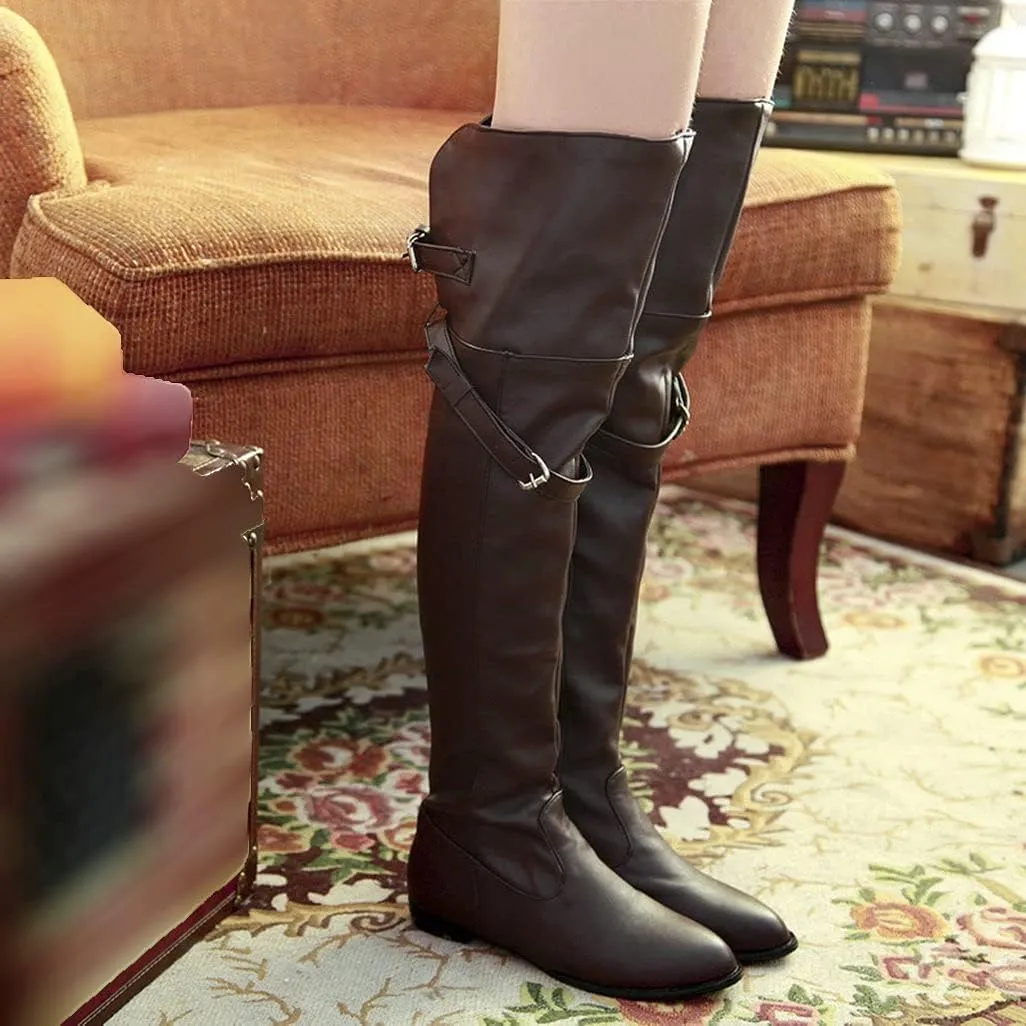 Shinelly Women Knee High Riding Boots Flat Over the Knee High Boots Low Heel