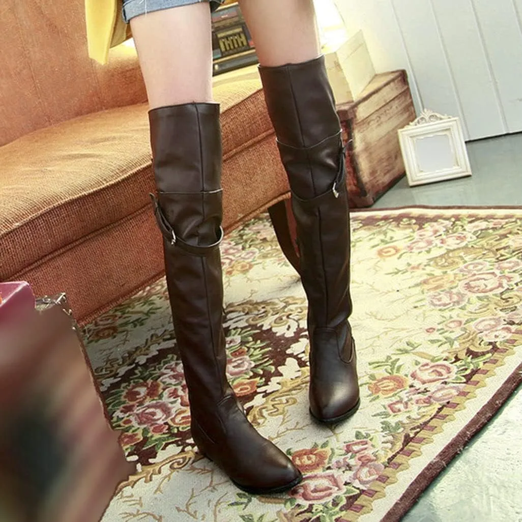 Shinelly Women Knee High Riding Boots Flat Over the Knee High Boots Low Heel