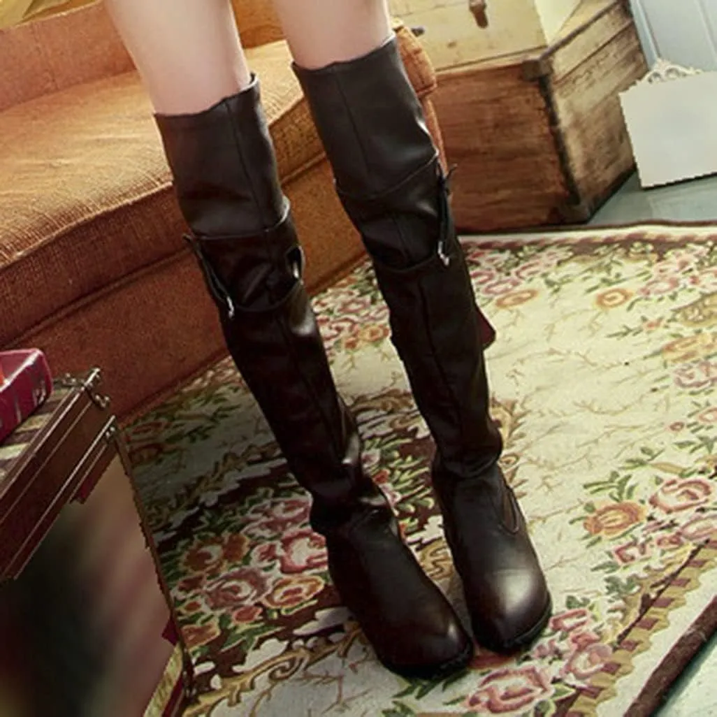 Shinelly Women Knee High Riding Boots Flat Over the Knee High Boots Low Heel