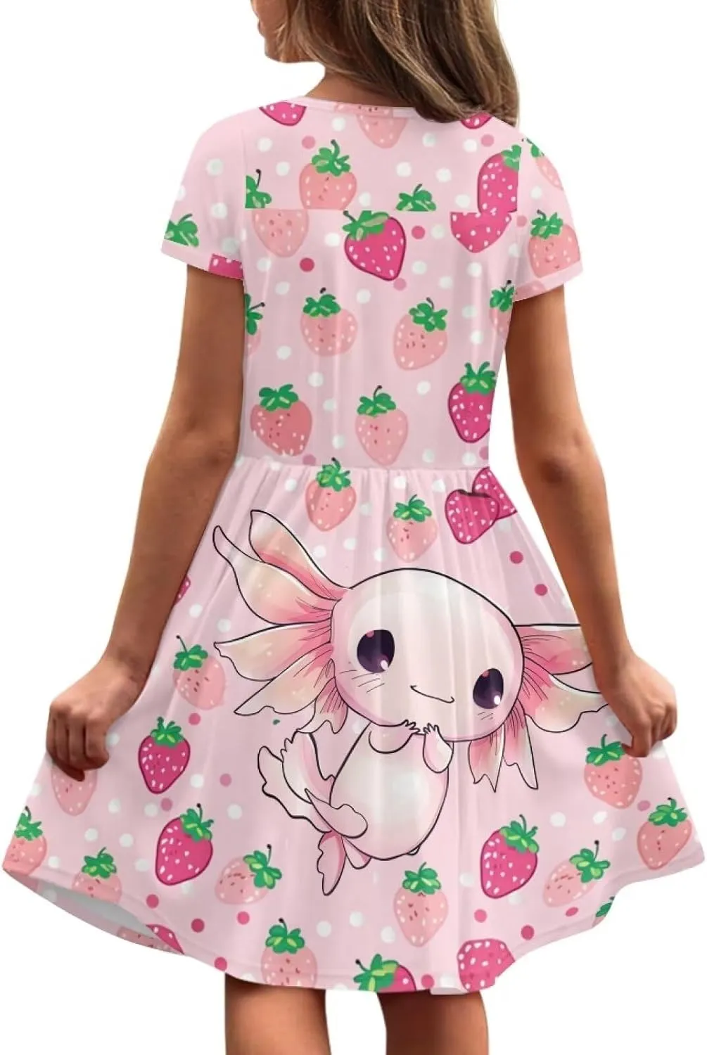 Short Sleeve Dresses for Girls School Dress with Pockets Twirly Skater Dress for 3-14 Years Old
