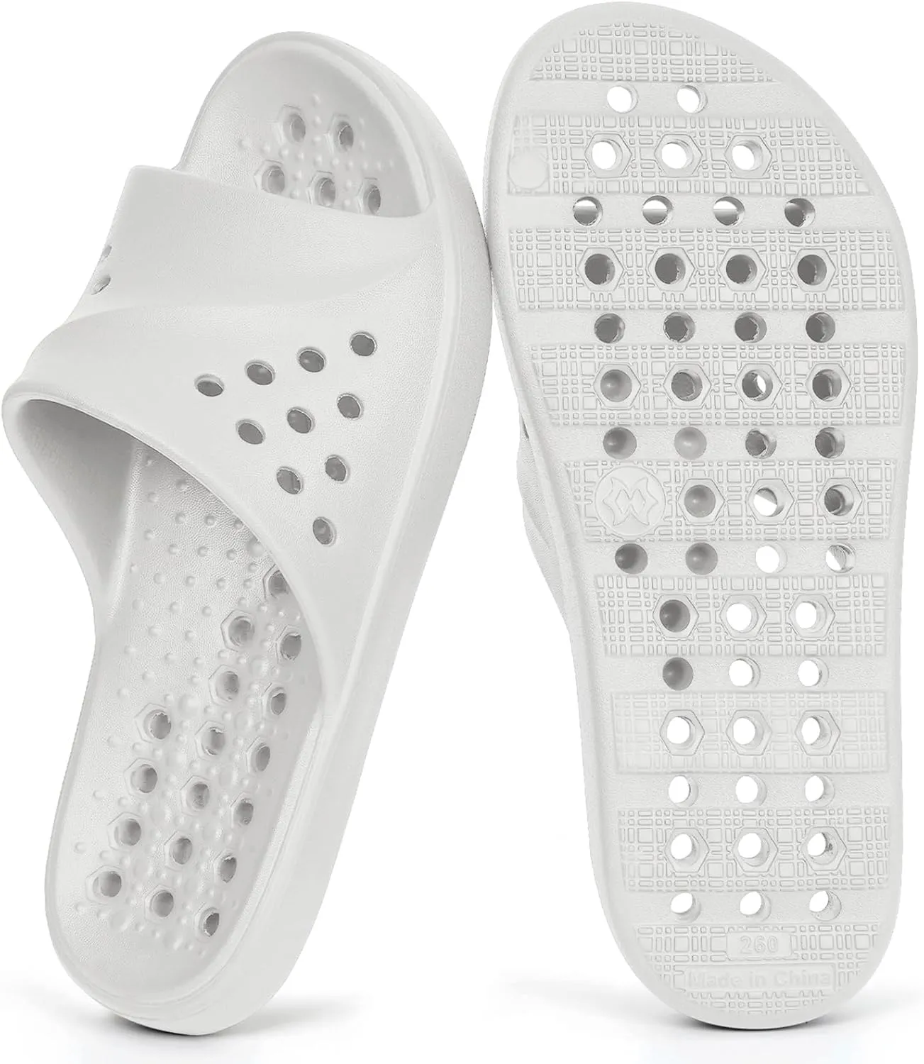 Shower Shoes for Womens Mens Massage Pool Slides with Arch Support Quick Drying Beach Sandals Non Slip Summer Bathroom Indoor House Slippers with Drain Holes