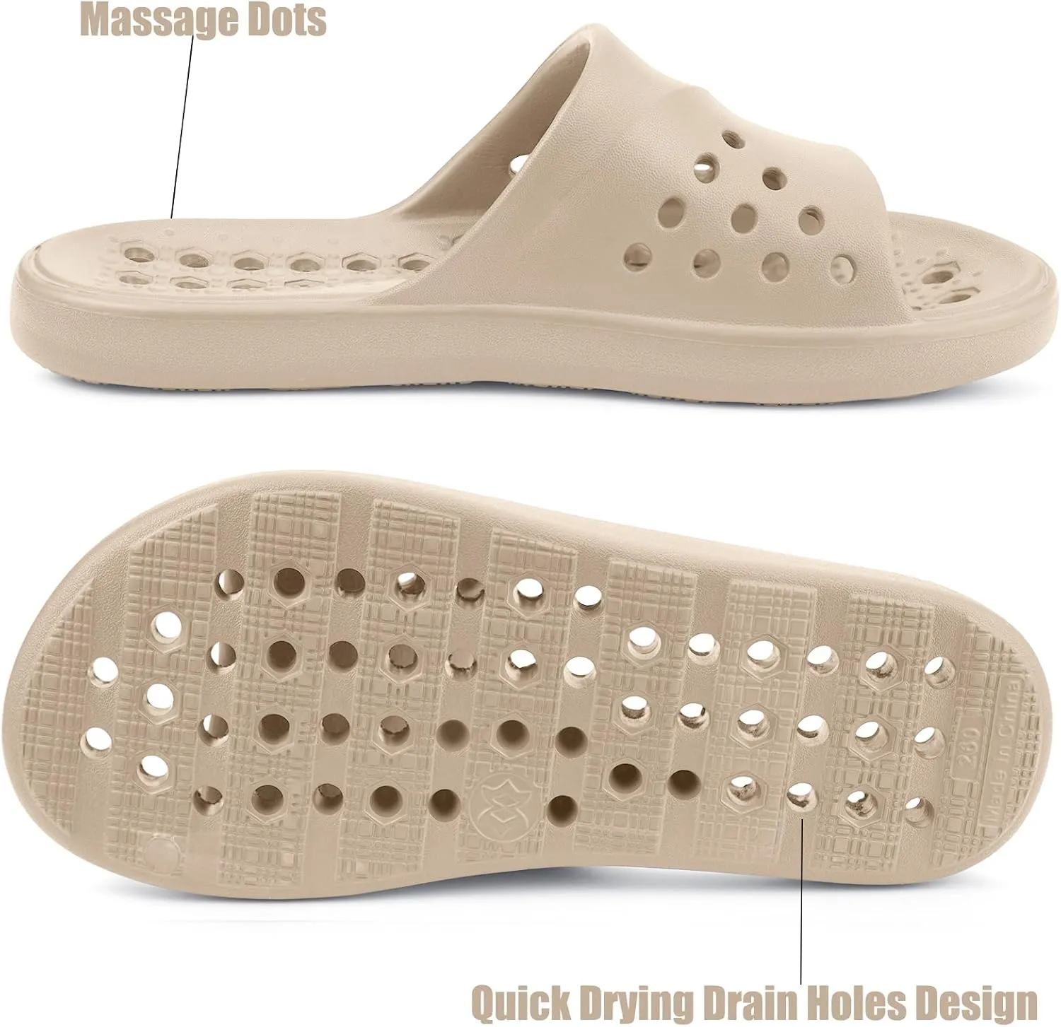 Shower Shoes for Womens Mens Massage Pool Slides with Arch Support Quick Drying Beach Sandals Non Slip Summer Bathroom Indoor House Slippers with Drain Holes