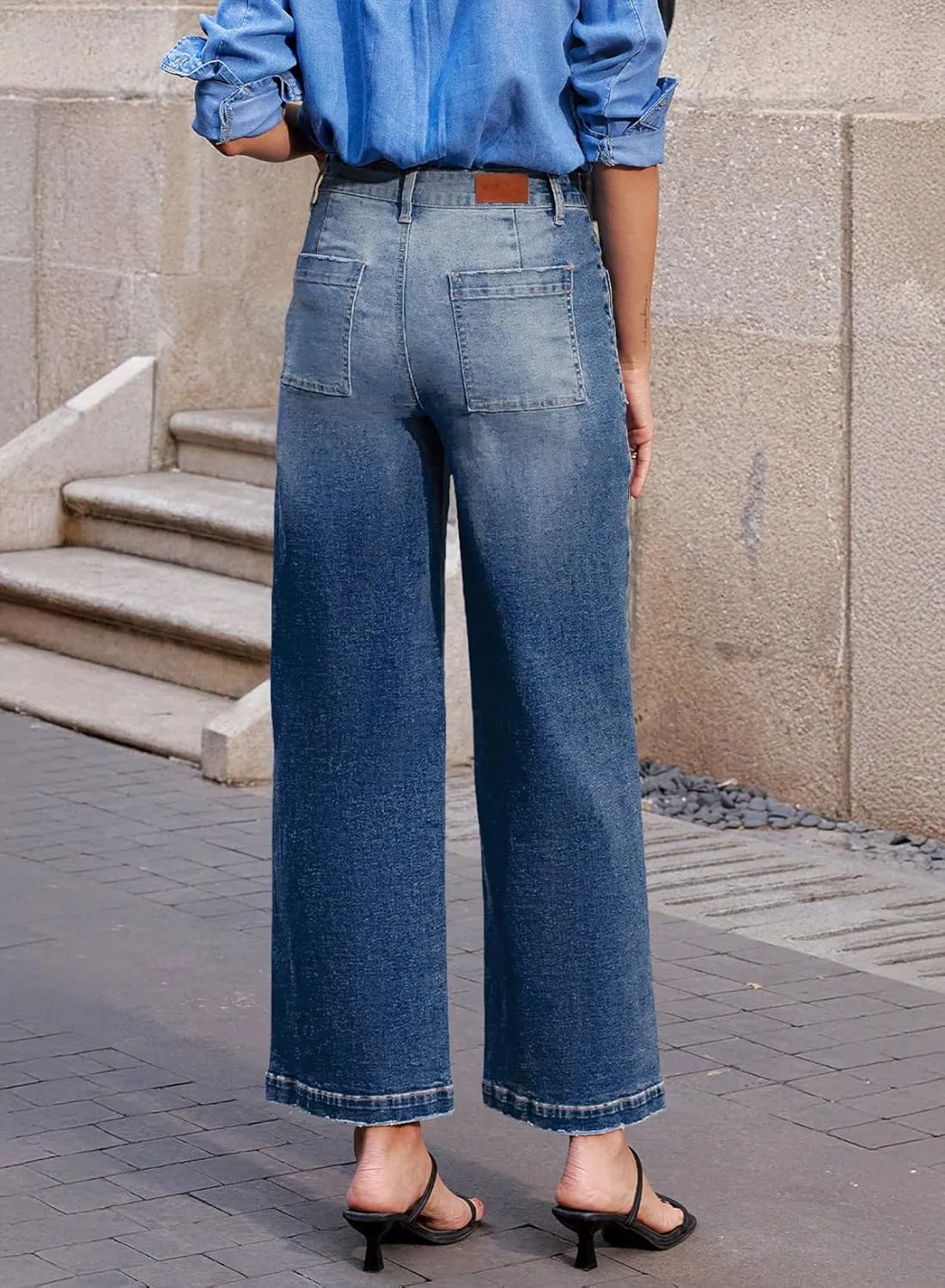 Sidefeel Women's Wide Leg Jeans High Waisted Stretchy Jeans Straight Leg Loose Fit Zimbaplatinum Ankle Denim Pants
