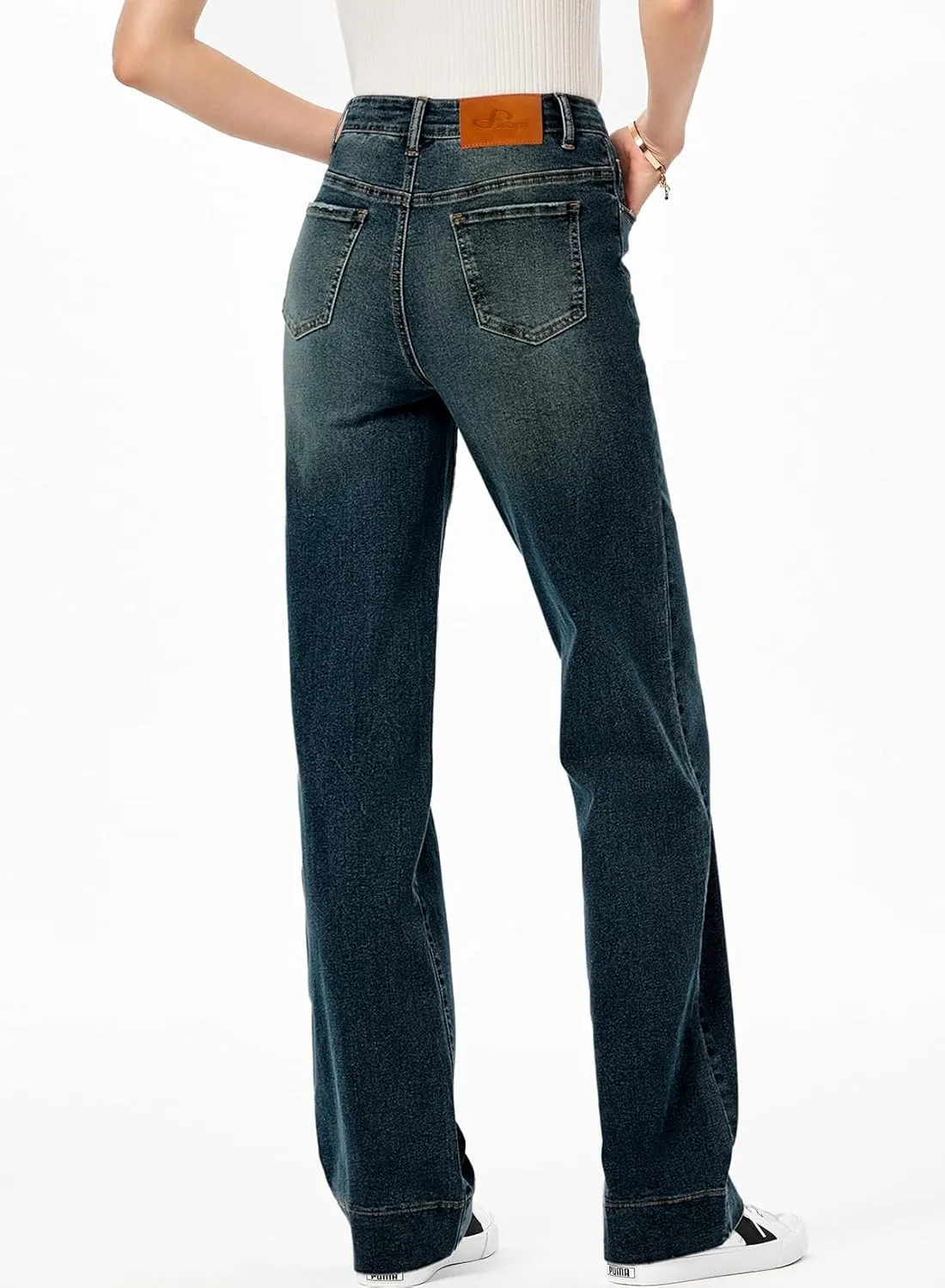Sidefeel Women's Wide Leg Jeans High Waisted Stretchy Straight Leg Baggy Drawstring Zimbaplatinum Denim Pants