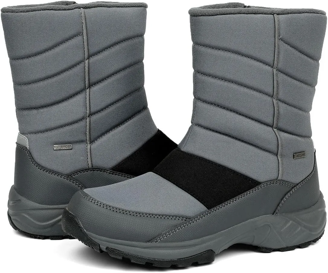 SILENTCARE Mens Winter Mid-Calf Snow Boot Fur Warm Waterproof Slip On Outdoor Athletic