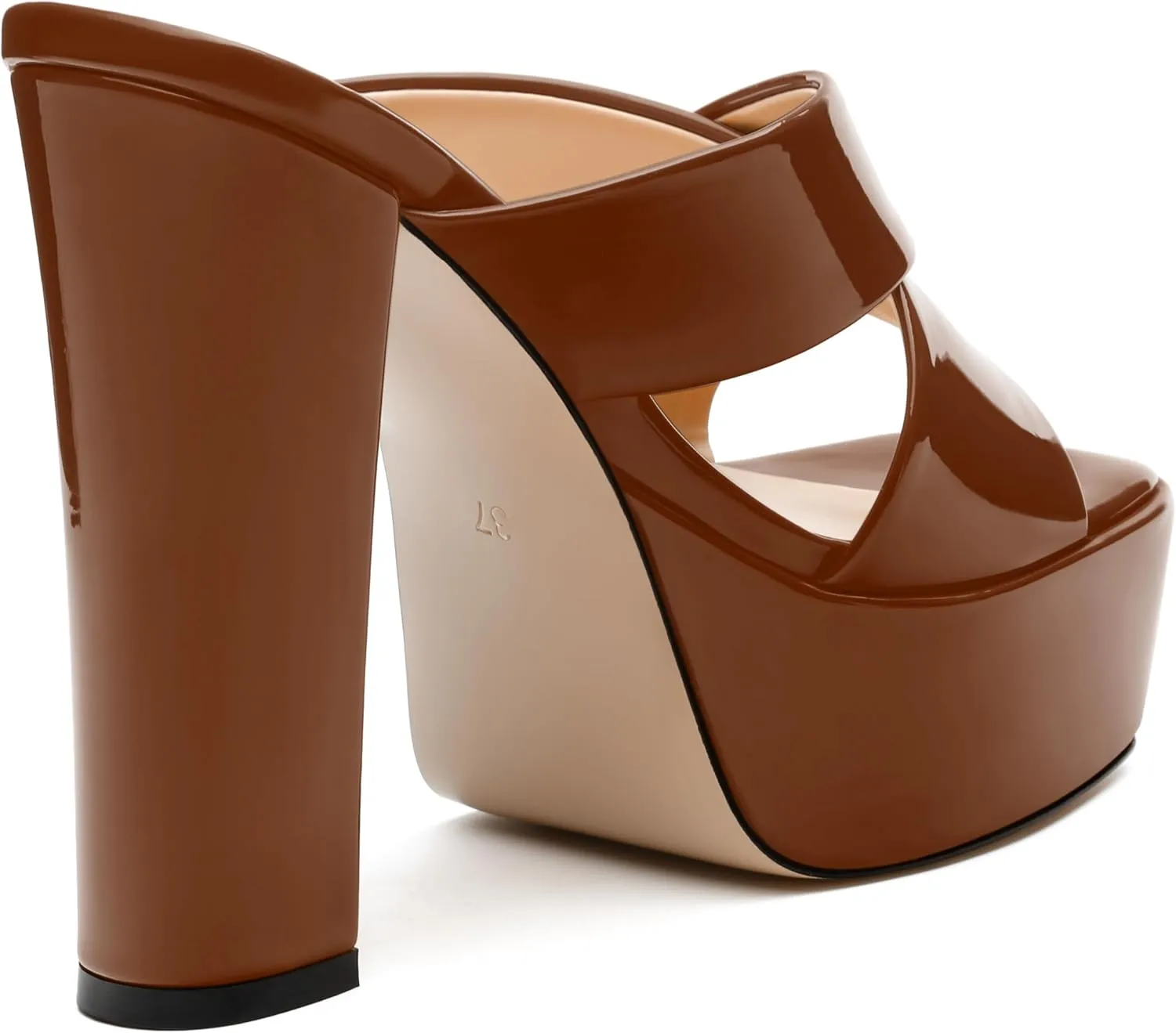 SKYSTERRY Women's Platform Heels 5.1-Inch High Chunky Block Wedges Heel Square Open Toe Sandals Patent Comfortable Slip On Cross-Strap Dressy Pumps Shoes
