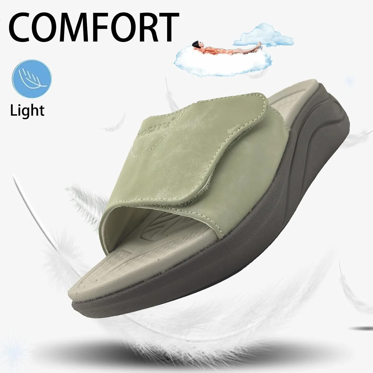 Slide Sandals for Women with Adjustable Width Arch Support Orthotic for Plantar Fasciitis Swollen Feet Pain Relief Neuropathy