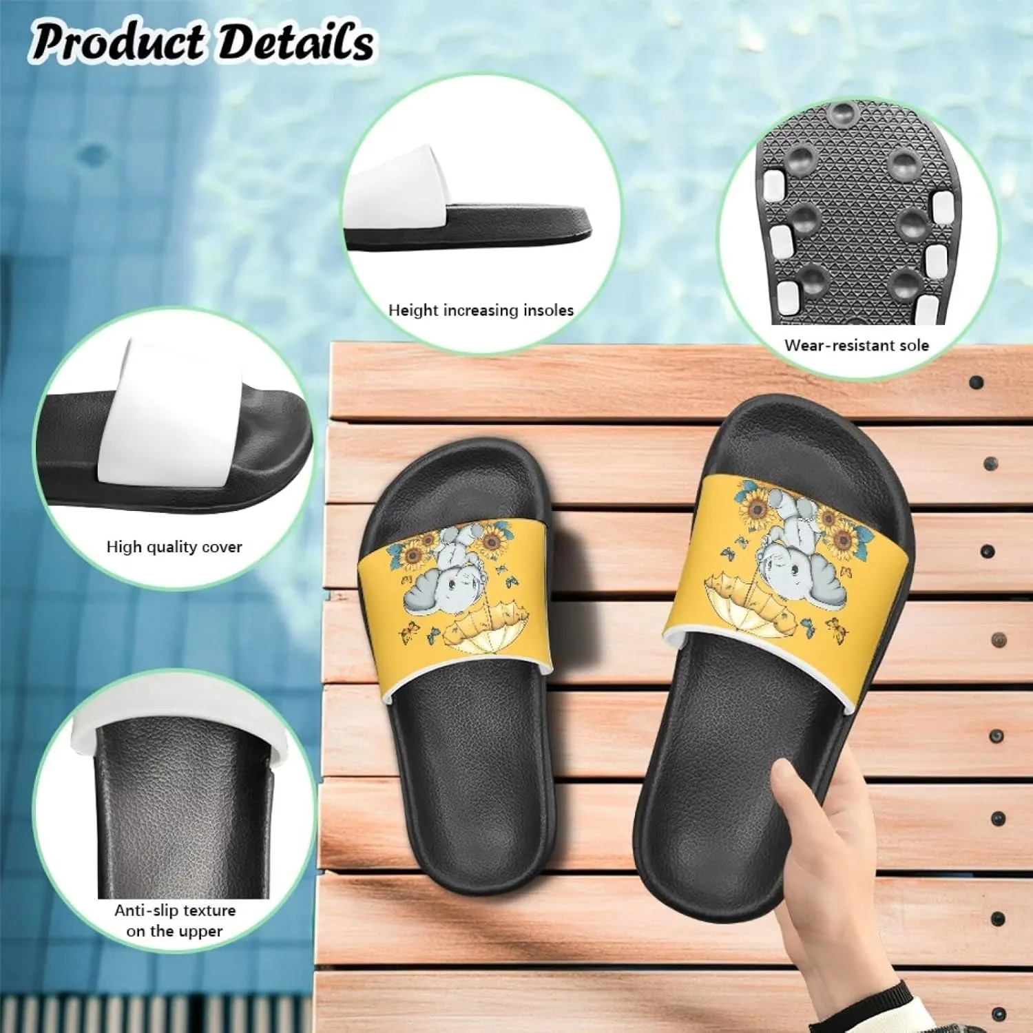 Slides for Kids Beach Water Shoes Non-Slip Quick-Dry Sandals for Girls Boys