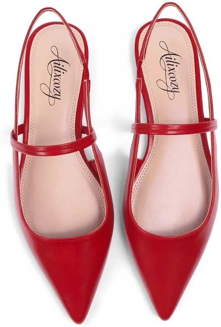 Slingback Flats for Women, Pointed Toe Women's Flats Square Topline Slip On for Fashion Dressy Date Comfort Casual Office Shoes for Women