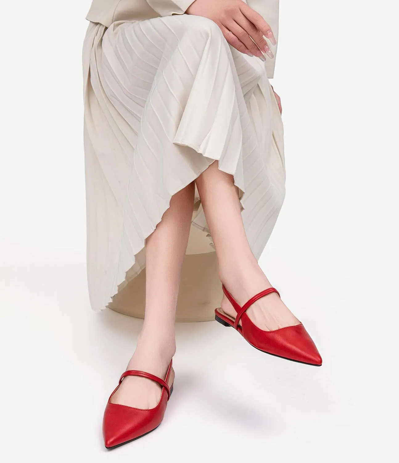 Slingback Flats for Women, Pointed Toe Women's Flats Square Topline Slip On for Fashion Dressy Date Comfort Casual Office Shoes for Women