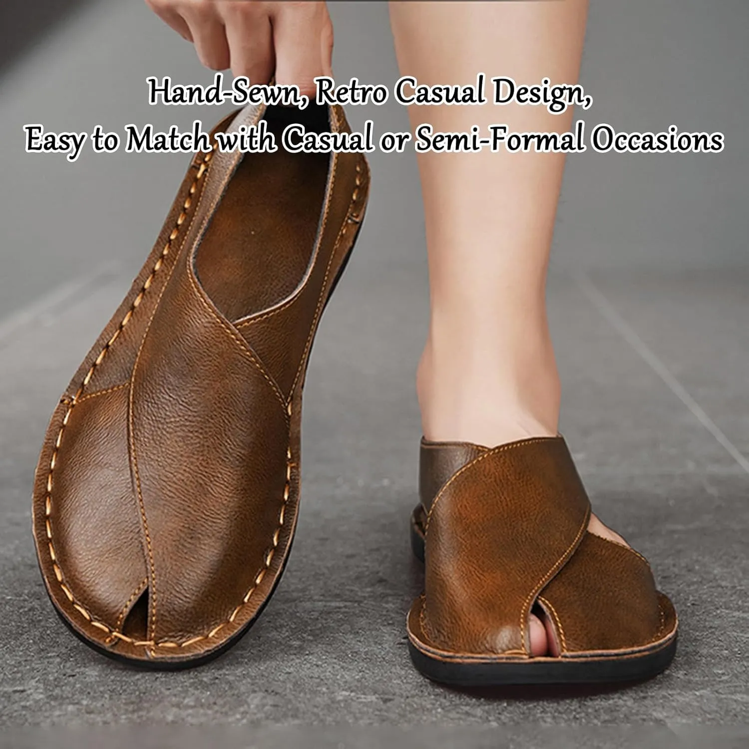 Soulario Leather Sandals for Men | Mens Dress Sandals | Brown Black Leather Slippers Summer | 2025 New Cross Sandal