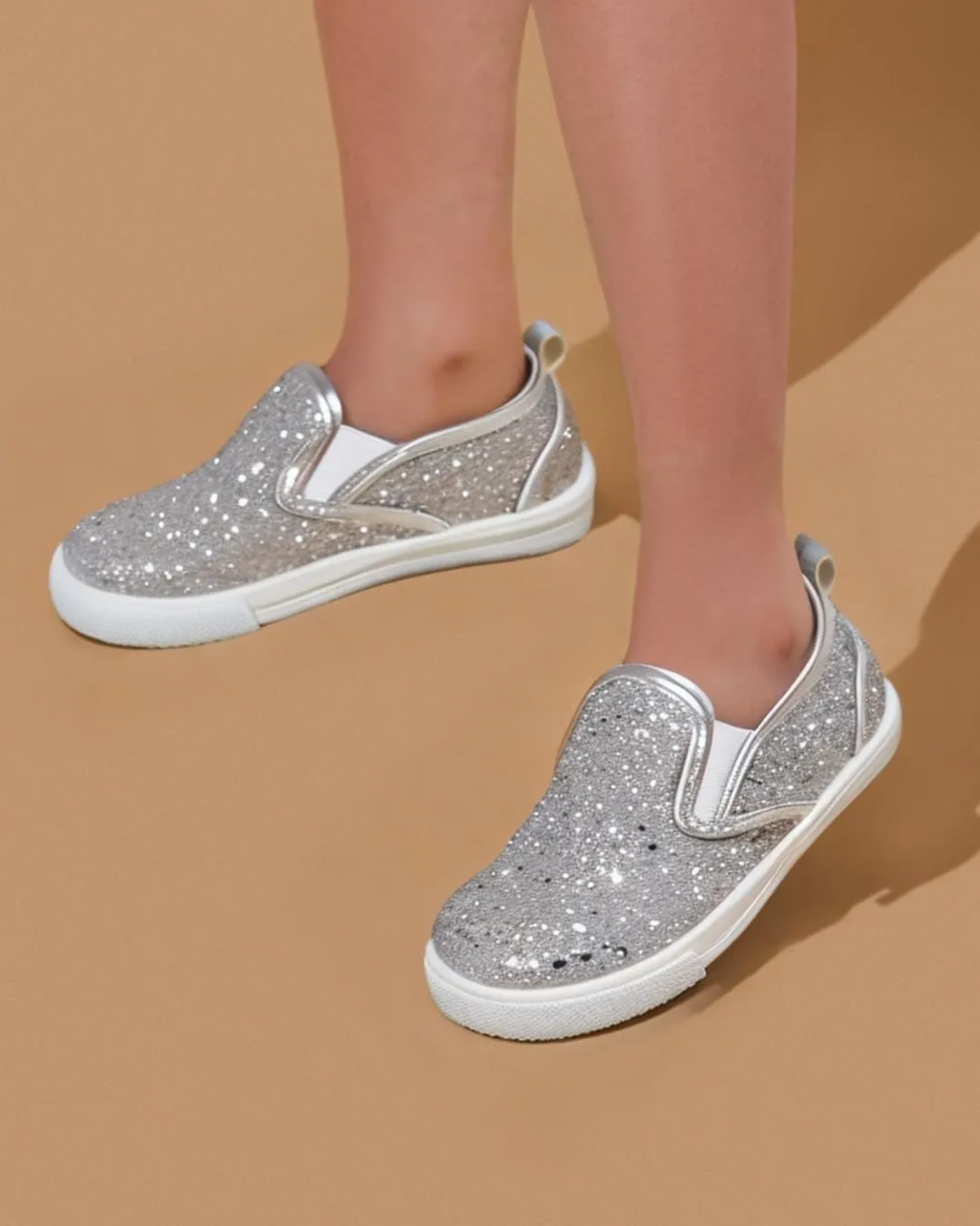 Sparkly Sneakers for Girls 3-12 Years Slip-On Comfort Fit Casual Princess Shoes