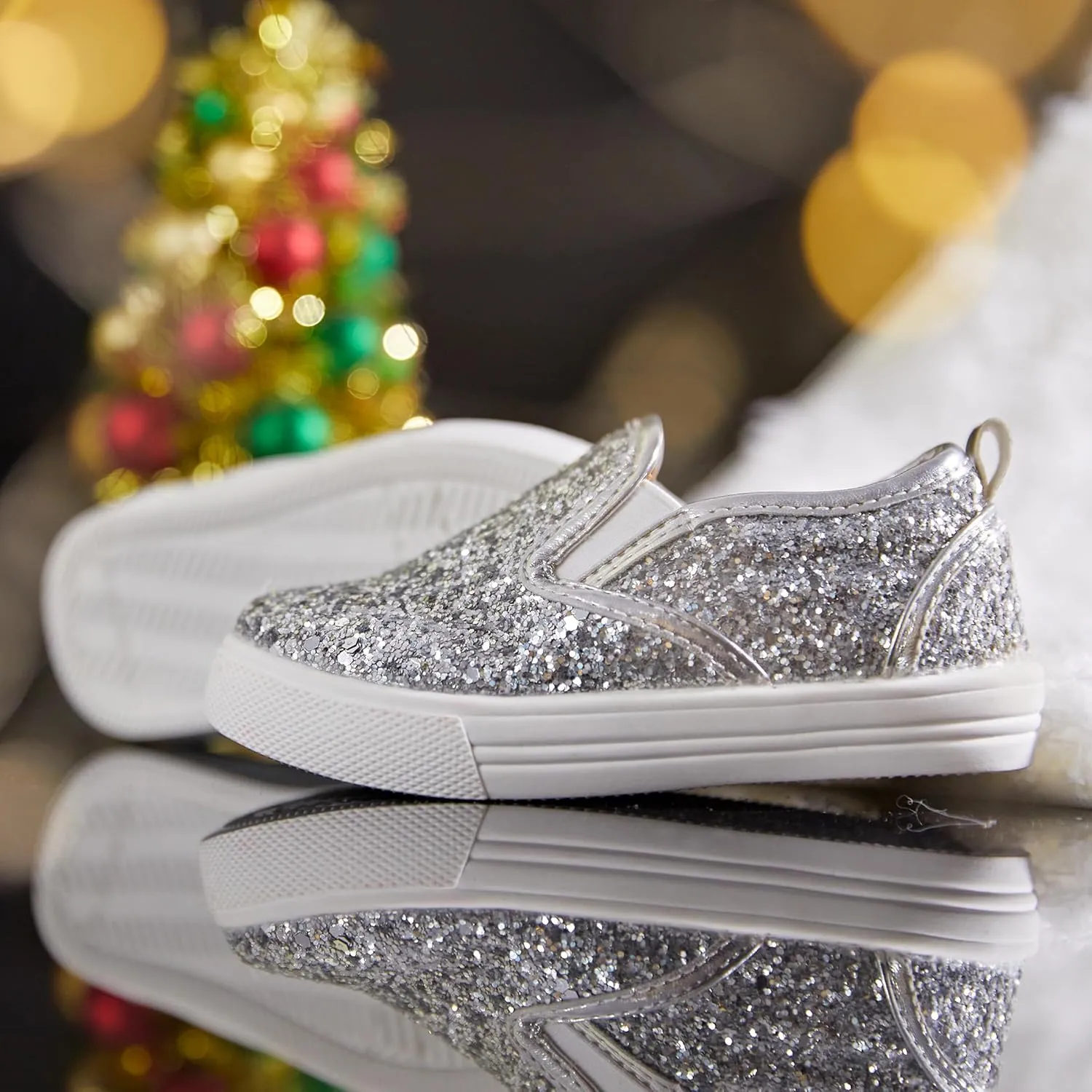 Sparkly Sneakers for Girls 3-12 Years Slip-On Comfort Fit Casual Princess Shoes