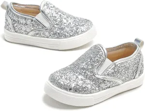 Sparkly Sneakers for Girls 3-12 Years Slip-On Comfort Fit Casual Princess Shoes