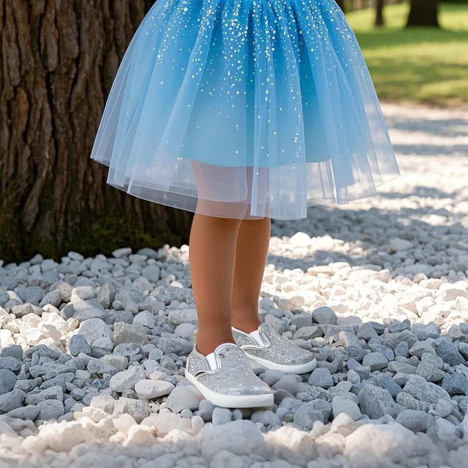 Sparkly Sneakers for Girls 3-12 Years Slip-On Comfort Fit Casual Princess Shoes