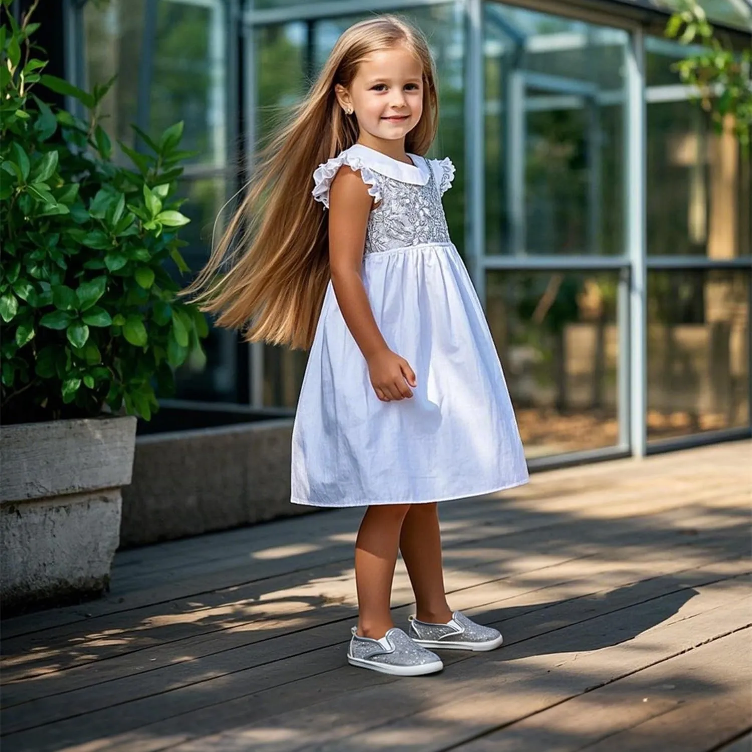 Sparkly Sneakers for Girls 3-12 Years Slip-On Comfort Fit Casual Princess Shoes