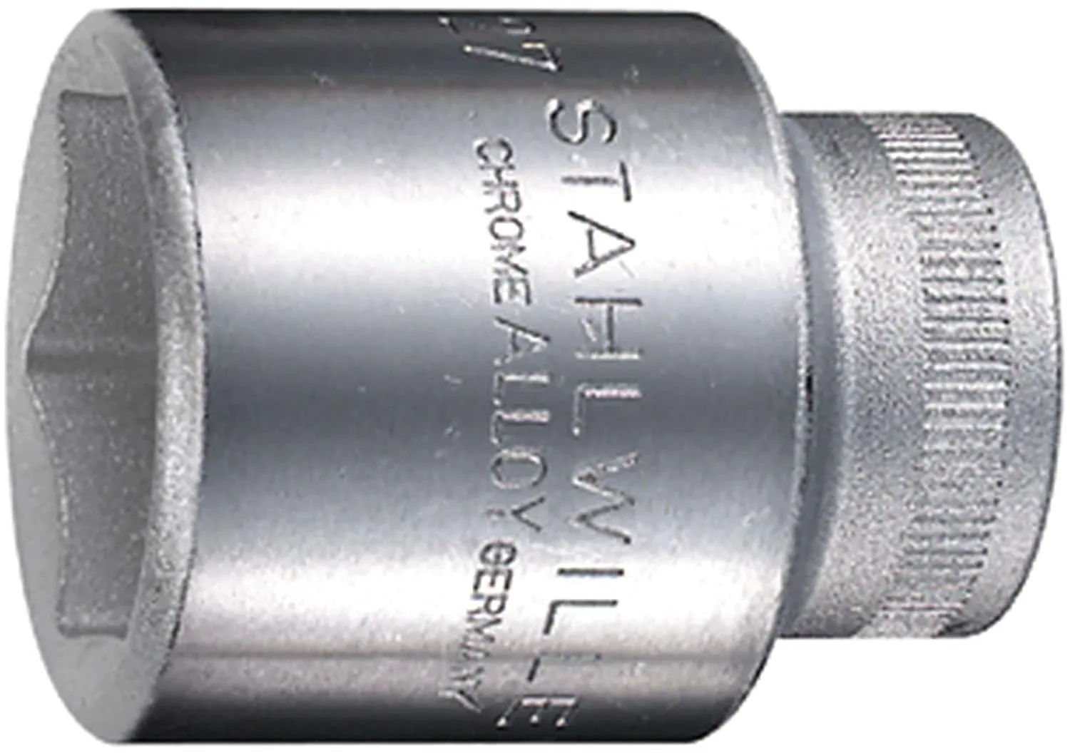 Stahlwille 3030027 52 Socket, 27mm Size, Hexagon AS-drive, 1/2” (12.5mm) Drive Square, 45mm Length, Thin-Walled for Tight Spaces, Made of High-Performance Steel & Chrome-plated, Made in Germany