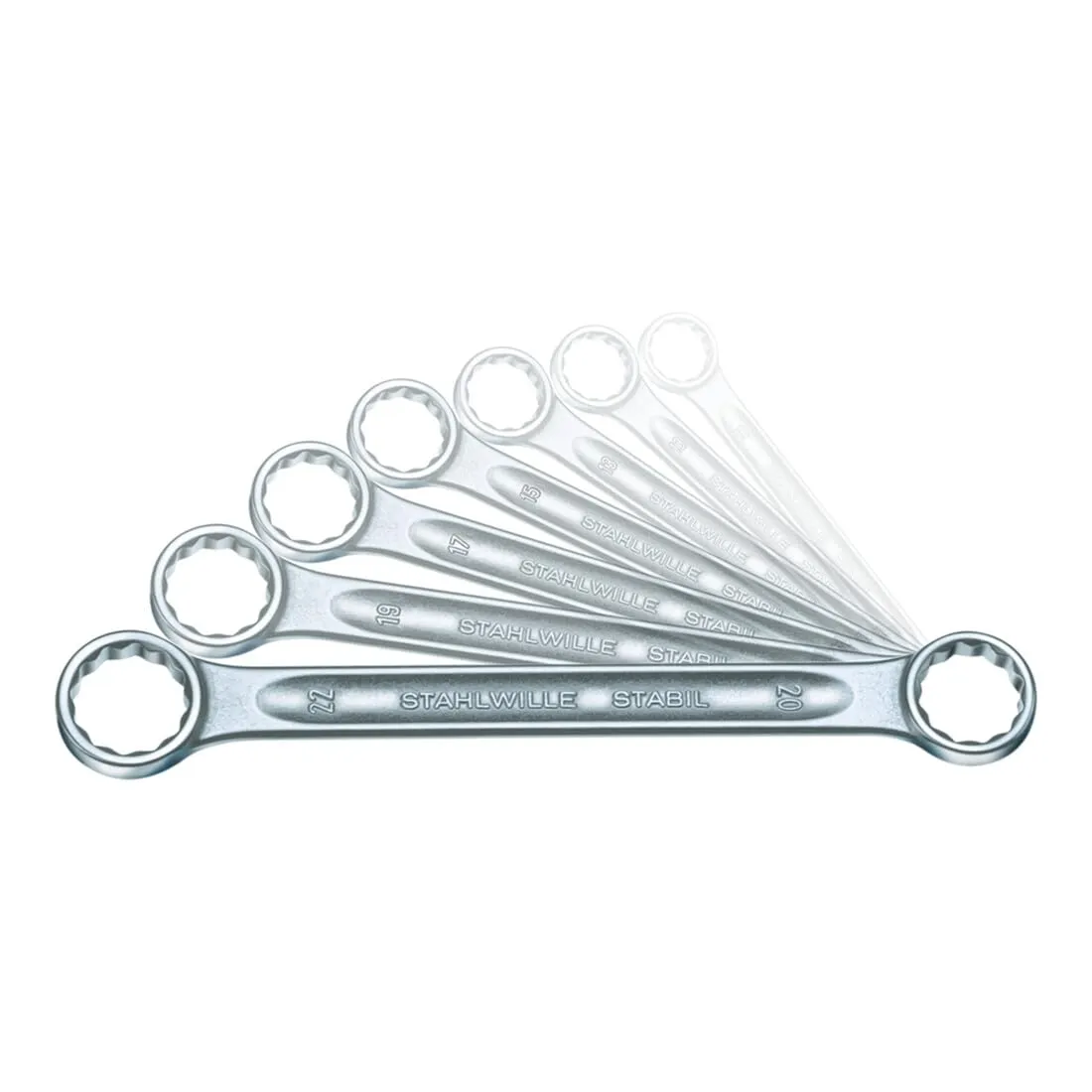 Stahlwille 96410501 10-Piece Double Ended Ring Wrench Set, Made of Chrome Alloy Steel, Chrome Plated for Rust Resistance and with Anti-Slip Drive, Provides High Torque & Increased Leverage, No. 21/10