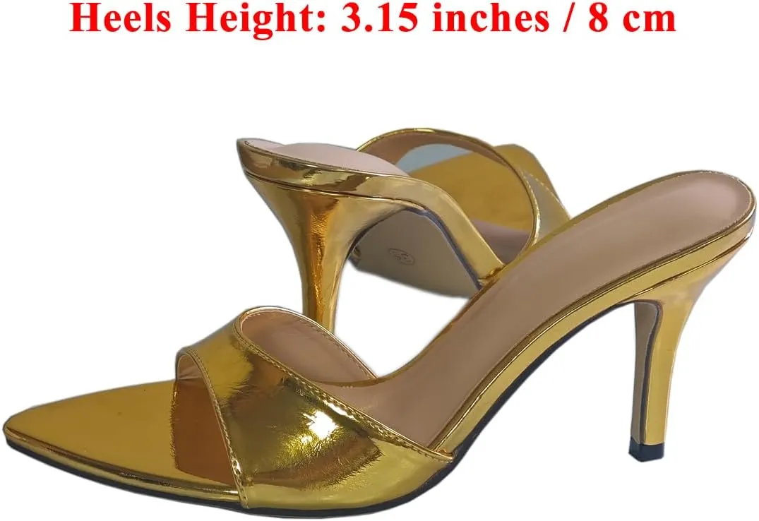 Stiletto High Heels for Women Sexy Open Toe Mules Heeled Sandals Comfort Slip-on Prom Party Dress Shoes 3.15 Inches Heels