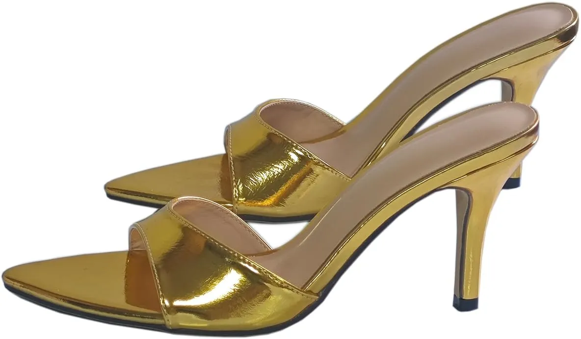 Stiletto High Heels for Women Sexy Open Toe Mules Heeled Sandals Comfort Slip-on Prom Party Dress Shoes 3.15 Inches Heels