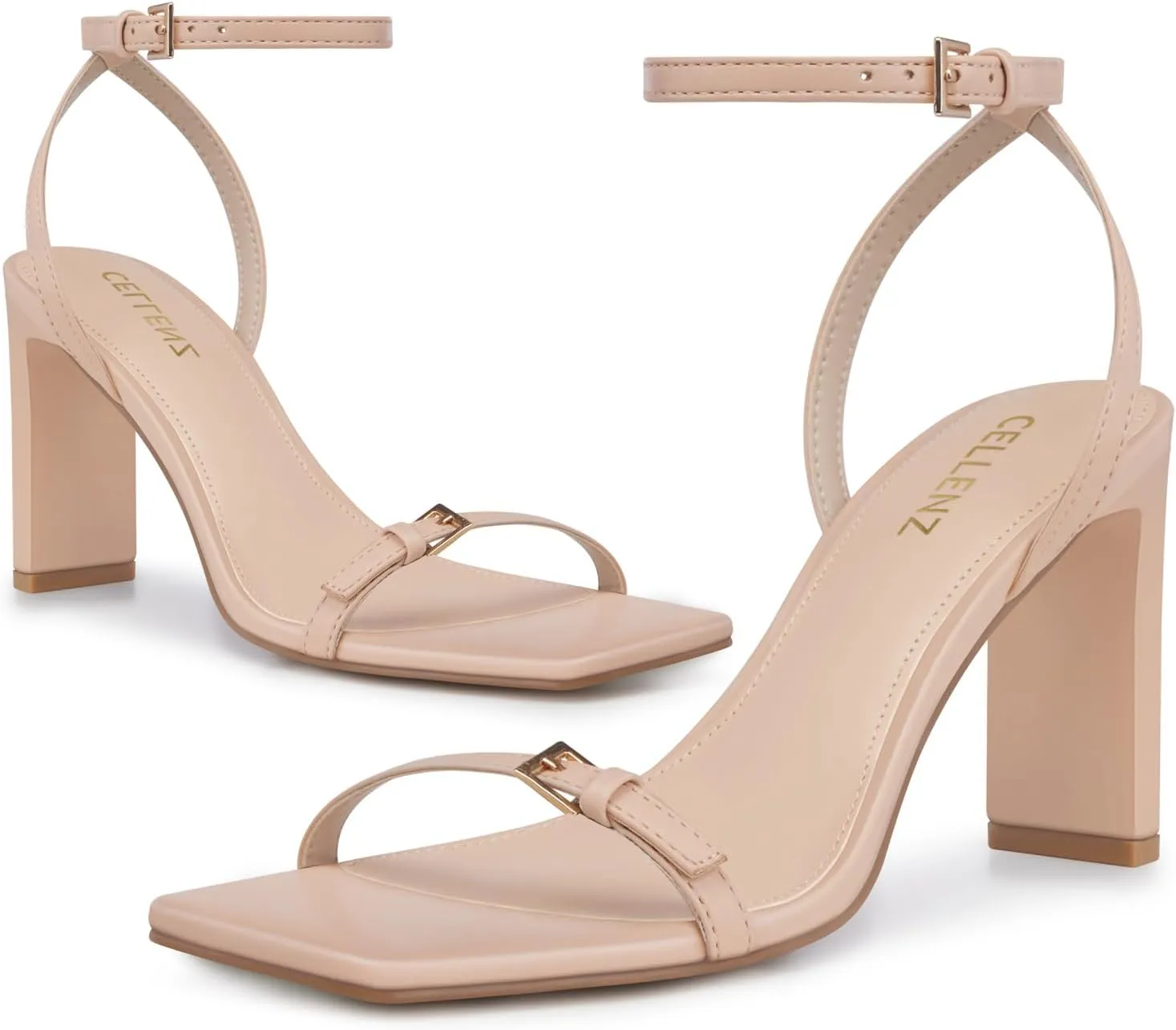 Strappy Women High Heels: 3.4 Inch Sexy Wide Heel Sandals, Square Open Toe Heeled, Comfortable Prom Party Wedding Shoes