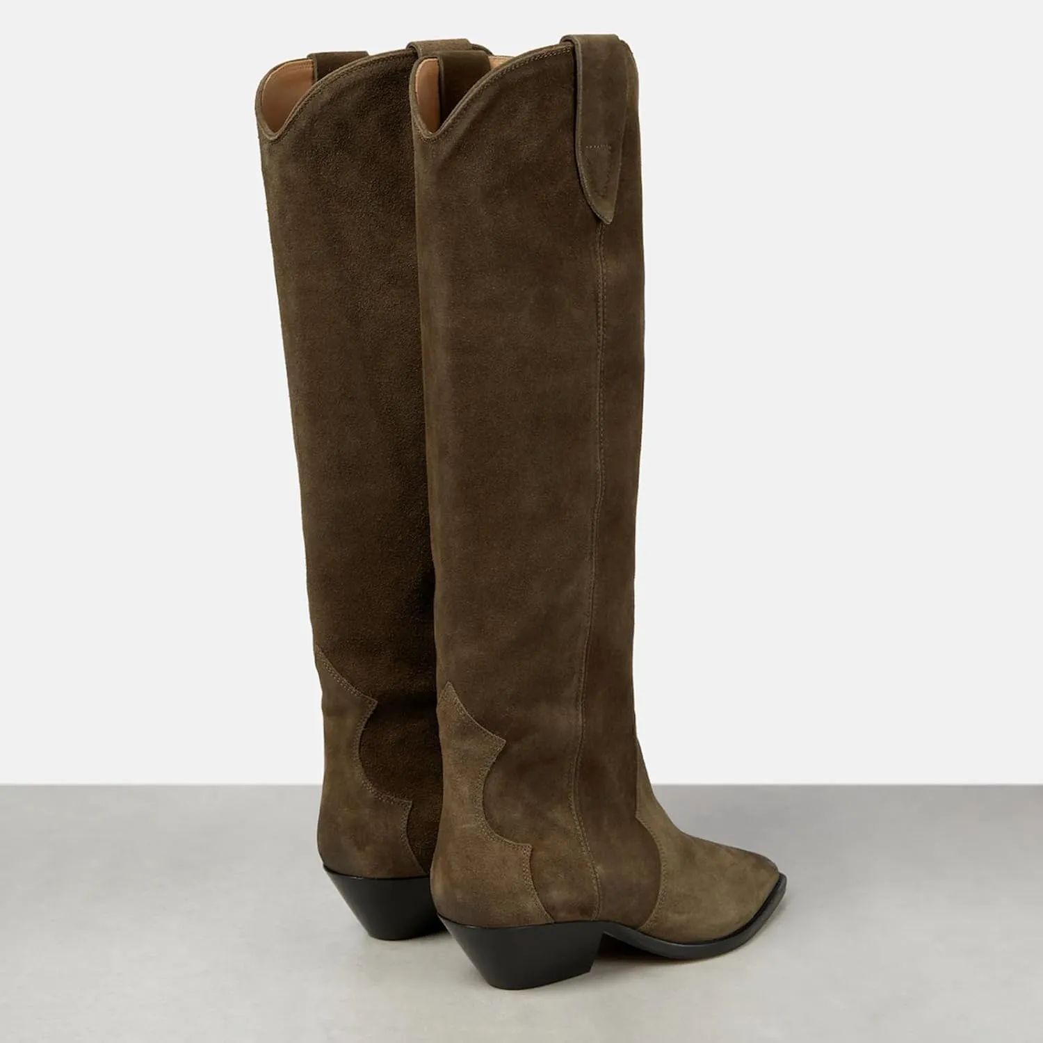 Suede Knee High Boots for Women Pointed Toe Cowboy Boots Chunky Low Heels Tall Long Boots Dressy Pull on Wide Calf Fashion Casual