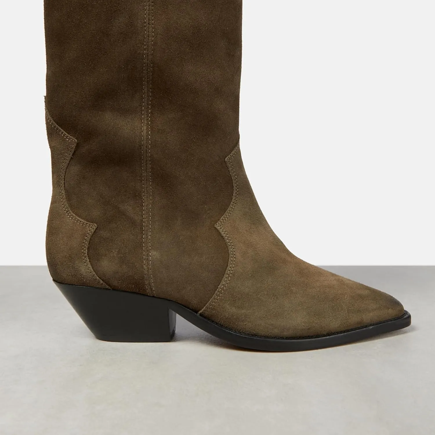 Suede Knee High Boots for Women Pointed Toe Cowboy Boots Chunky Low Heels Tall Long Boots Dressy Pull on Wide Calf Fashion Casual
