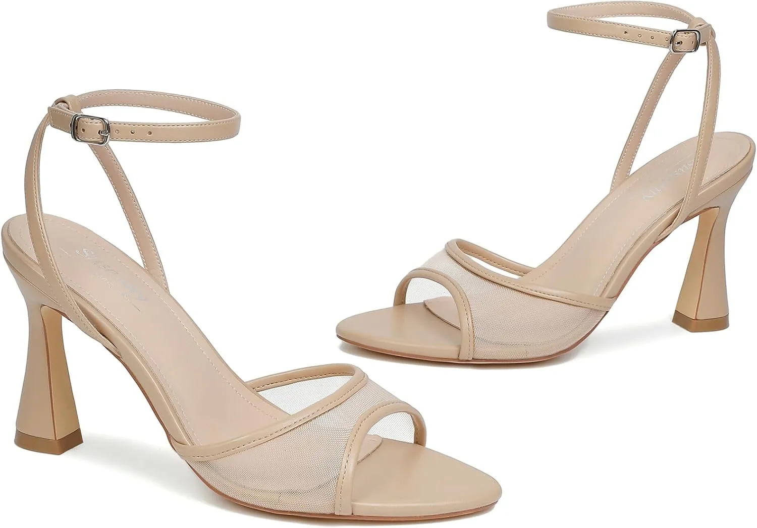 Susanny High Heels for Women Pointed Open Toe Strappy Chunky Block Heels Ankle Strap Stiletto Kitten Heeled Sandals Wedding Bridal Party Prom Sexy Dress Shoes