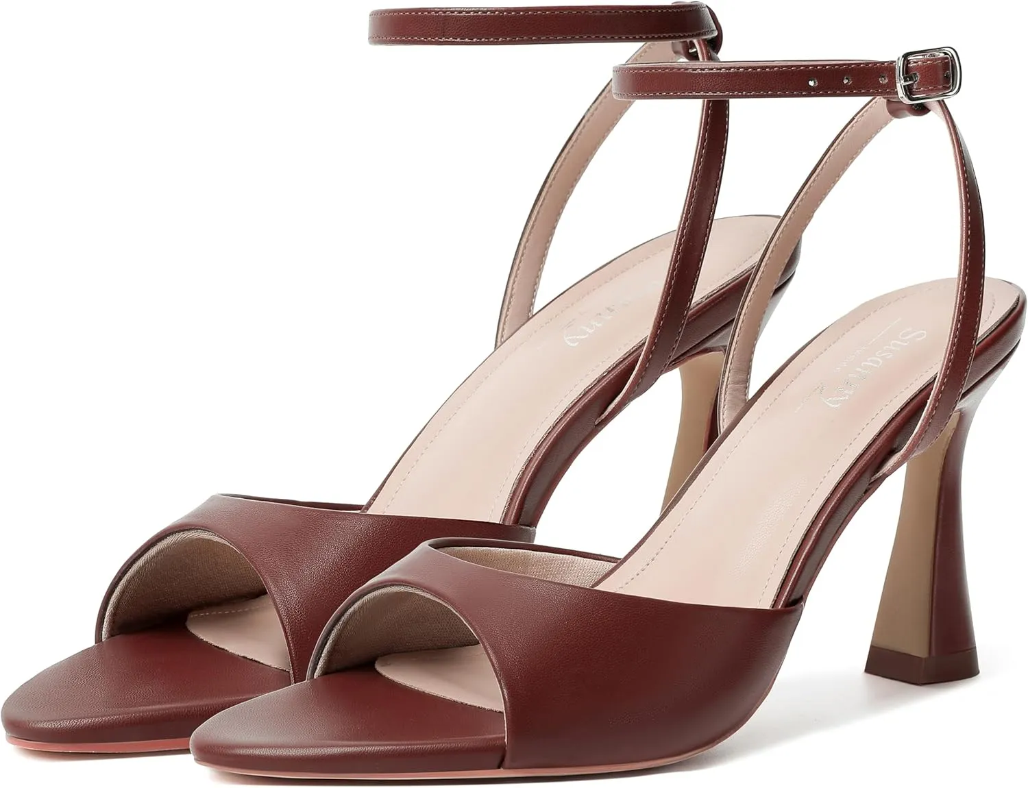 Susanny High Heels for Women Pointed Open Toe Strappy Chunky Block Heels Ankle Strap Stiletto Kitten Heeled Sandals Wedding Bridal Party Prom Sexy Dress Shoes
