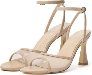 Susanny High Heels for Women Pointed Open Toe Strappy Chunky Block Heels Ankle Strap Stiletto Kitten Heeled Sandals Wedding Bridal Party Prom Sexy Dress Shoes