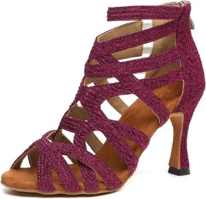 SWDZM Dancing Boots Women Latin Ballroom Ankle Dance Shoes Open Toe Performance Dance Heels