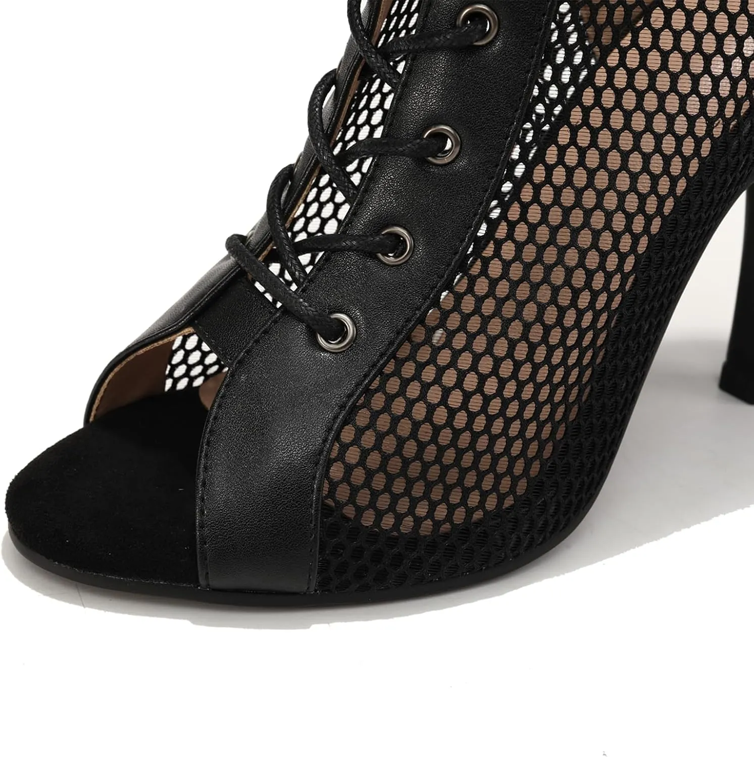 SWDZM Women Latin Dance Boots Ankle Open Toe Ballroom Salsa Professional Dancing Heels