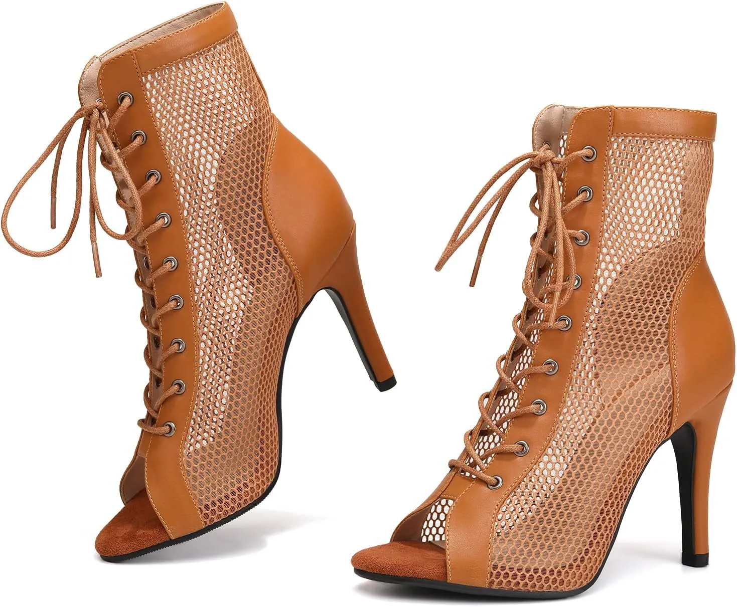 SWDZM Women Latin Dance Boots Ankle Open Toe Ballroom Salsa Professional Dancing Heels