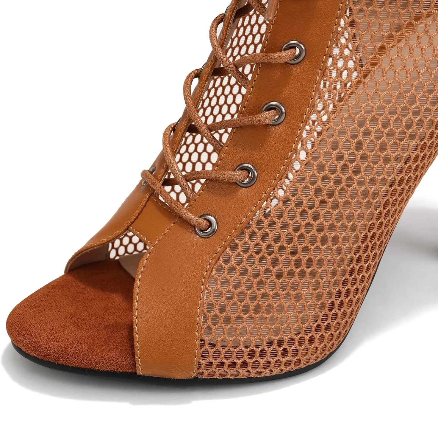 SWDZM Women Latin Dance Boots Ankle Open Toe Ballroom Salsa Professional Dancing Heels