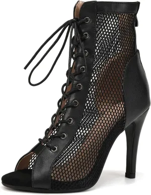 SWDZM Women Latin Dance Boots Ankle Open Toe Ballroom Salsa Professional Dancing Heels