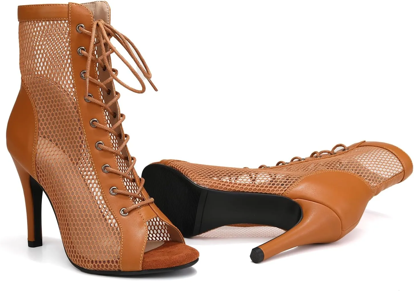 SWDZM Women Latin Dance Boots Ankle Open Toe Ballroom Salsa Professional Dancing Heels