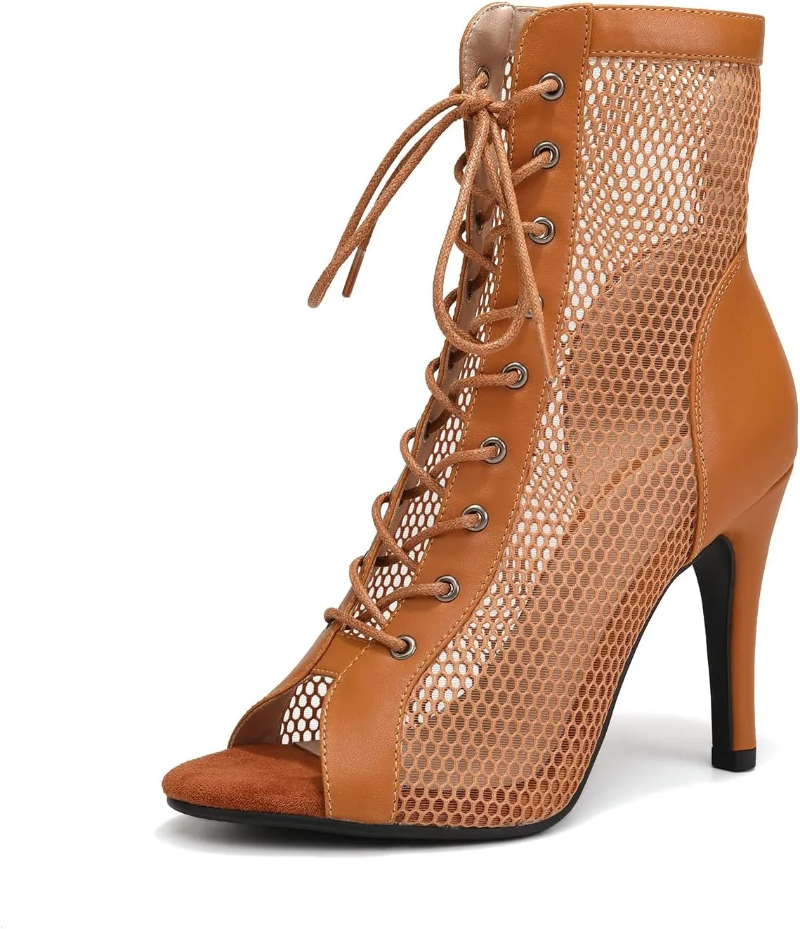 SWDZM Women Latin Dance Boots Ankle Open Toe Ballroom Salsa Professional Dancing Heels