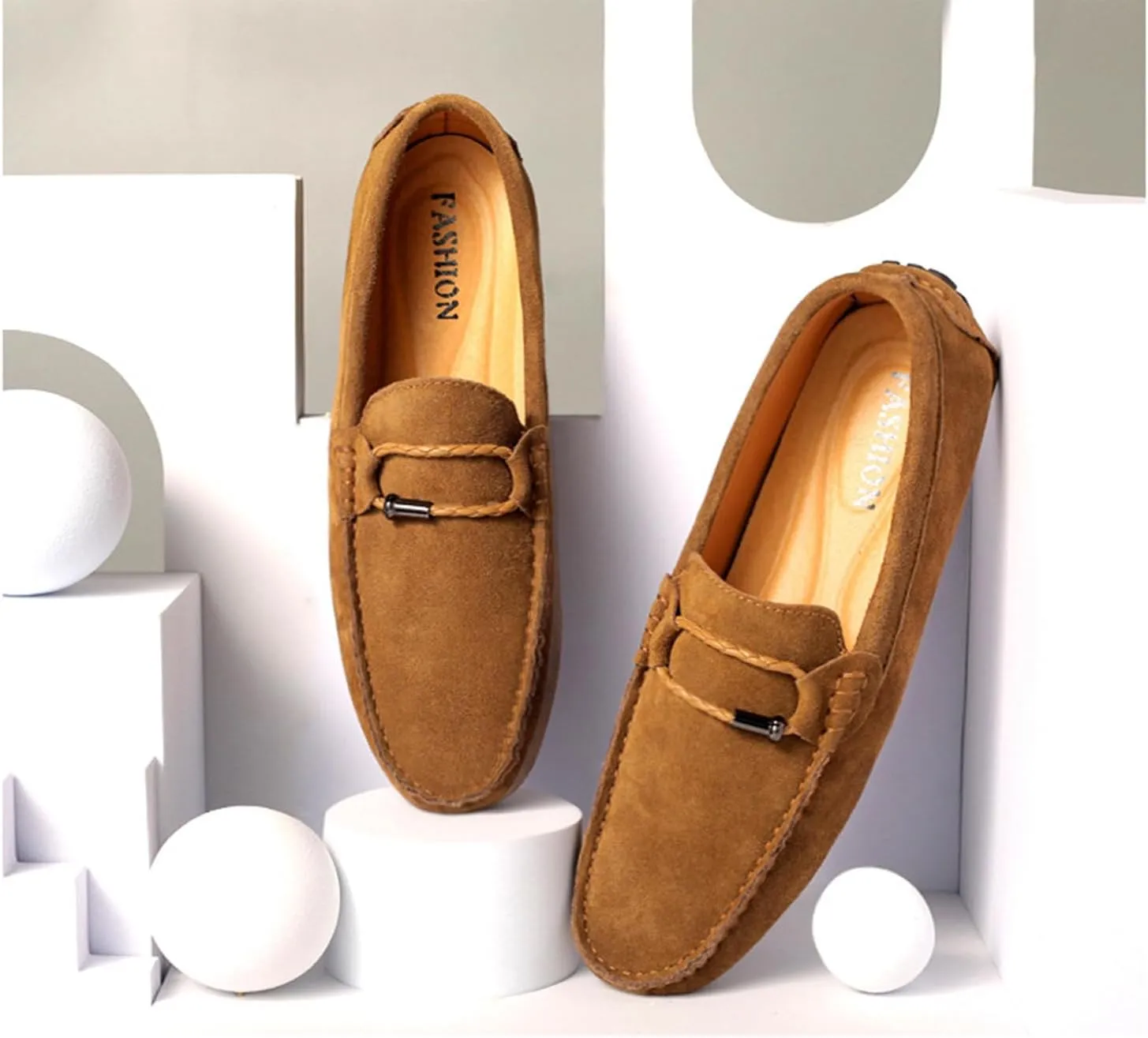 TangDao Men’s Loafers Slip On Shoes, Suede Cowhide Moccasins Boat Shoes, Casual Walking Driving Shoes for Spring Autumn