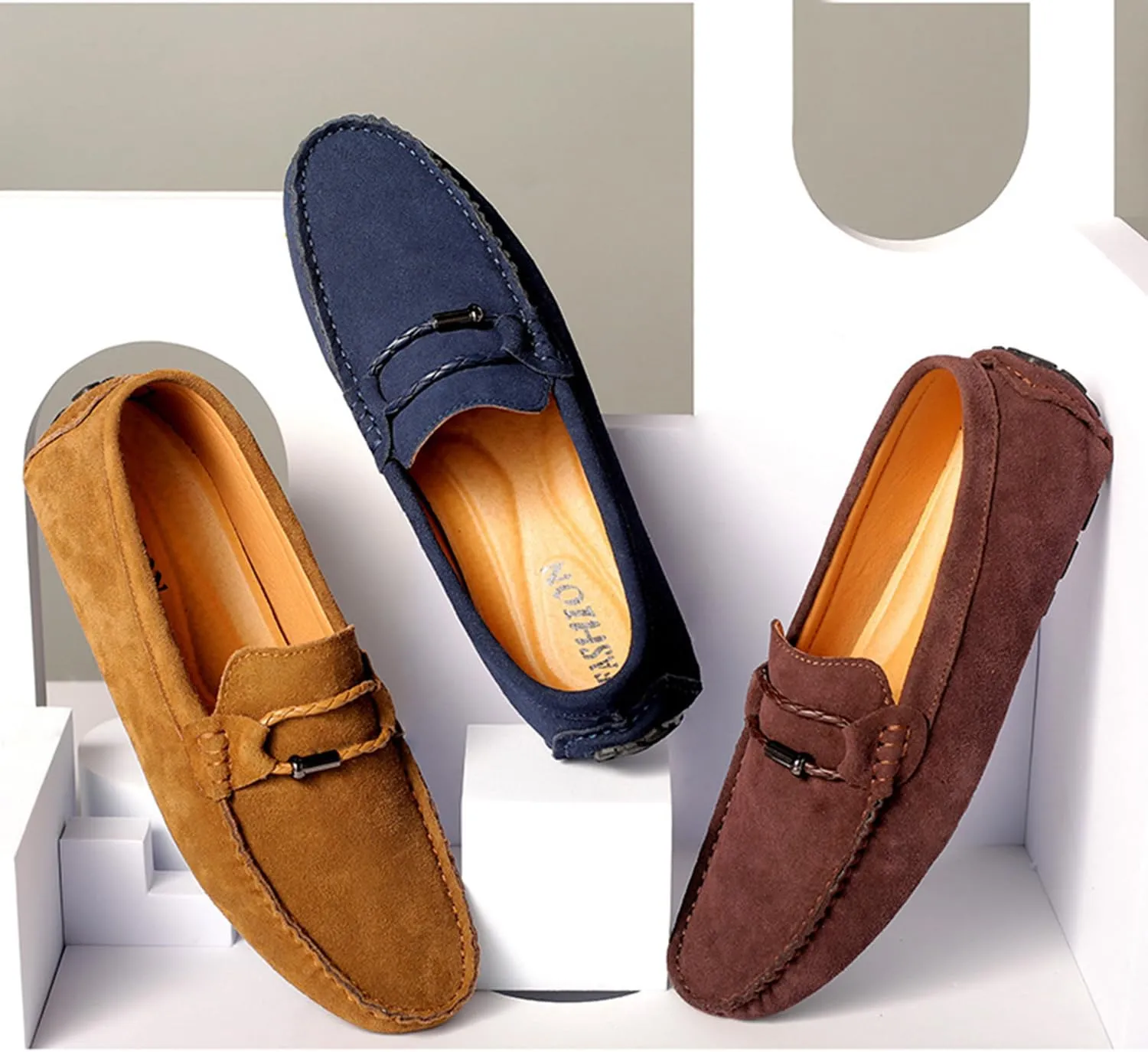 TangDao Men’s Loafers Slip On Shoes, Suede Cowhide Moccasins Boat Shoes, Casual Walking Driving Shoes for Spring Autumn